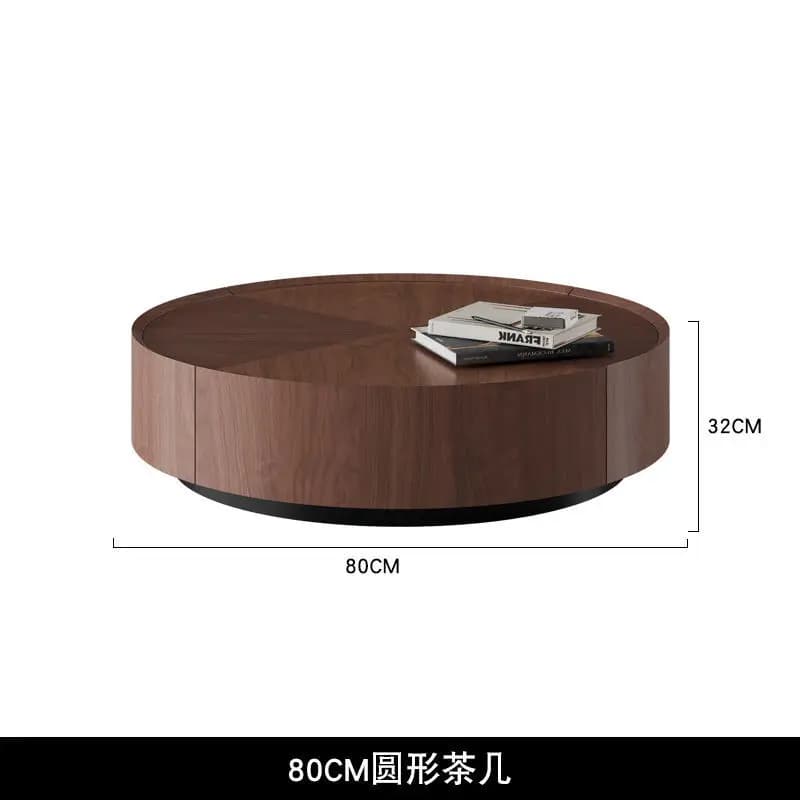 Table basse ronde en noyer pour centre de hall de villa, table basse de couleur de rangement, minima