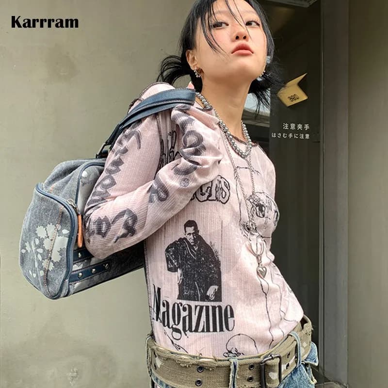 T-shirt Harajuku Grunge féerique Karrram Y2k, esthétique, dessin animé japonais, à la mode coréenne,