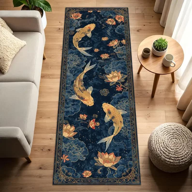 Tapis de sol à motif de poisson Koi oriental, décoration de la maison, style chinois moderne, tapis 