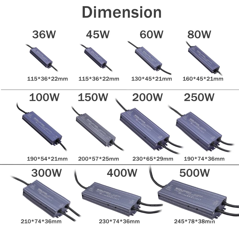 Alimentation à découpage AC 170V-265V à DC 12V 24V 36W 200W 400W 500W, transformateur de lumière LED