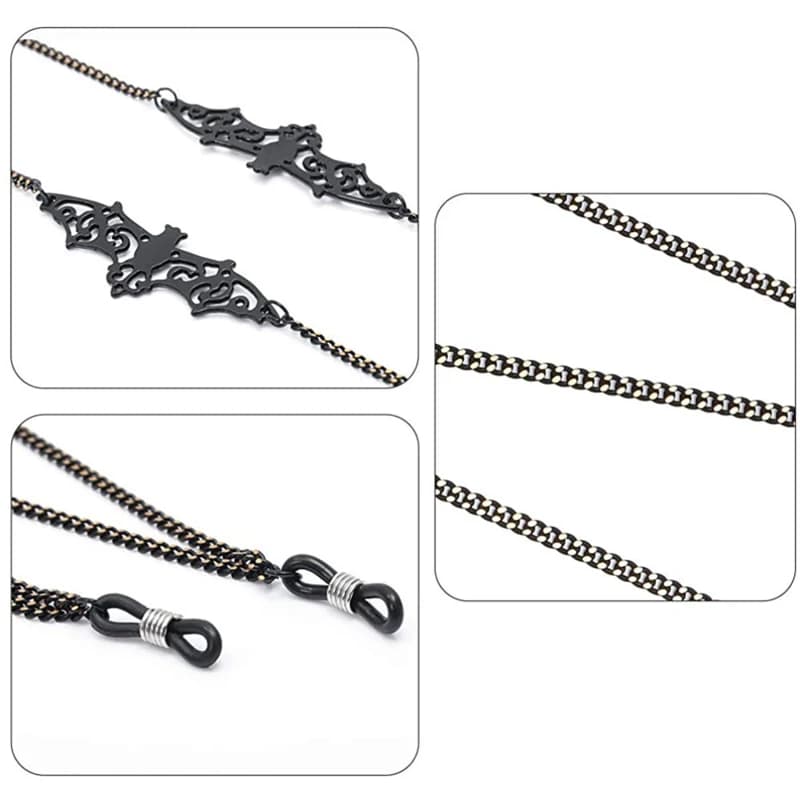 Sangles de lunettes, perles de chauve-souris, chaîne à maillons, chaînes creuses, lunettes de soleil