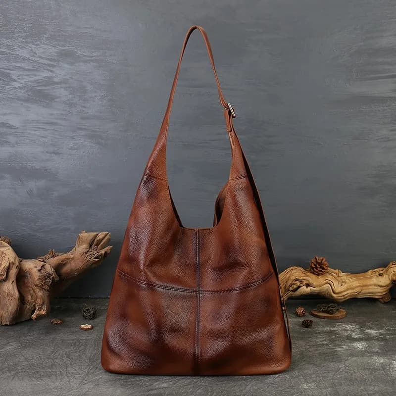 Sac fourre-tout Johnature 2026 en cuir véritable grande capacité, style vintage, en cuir de vachette