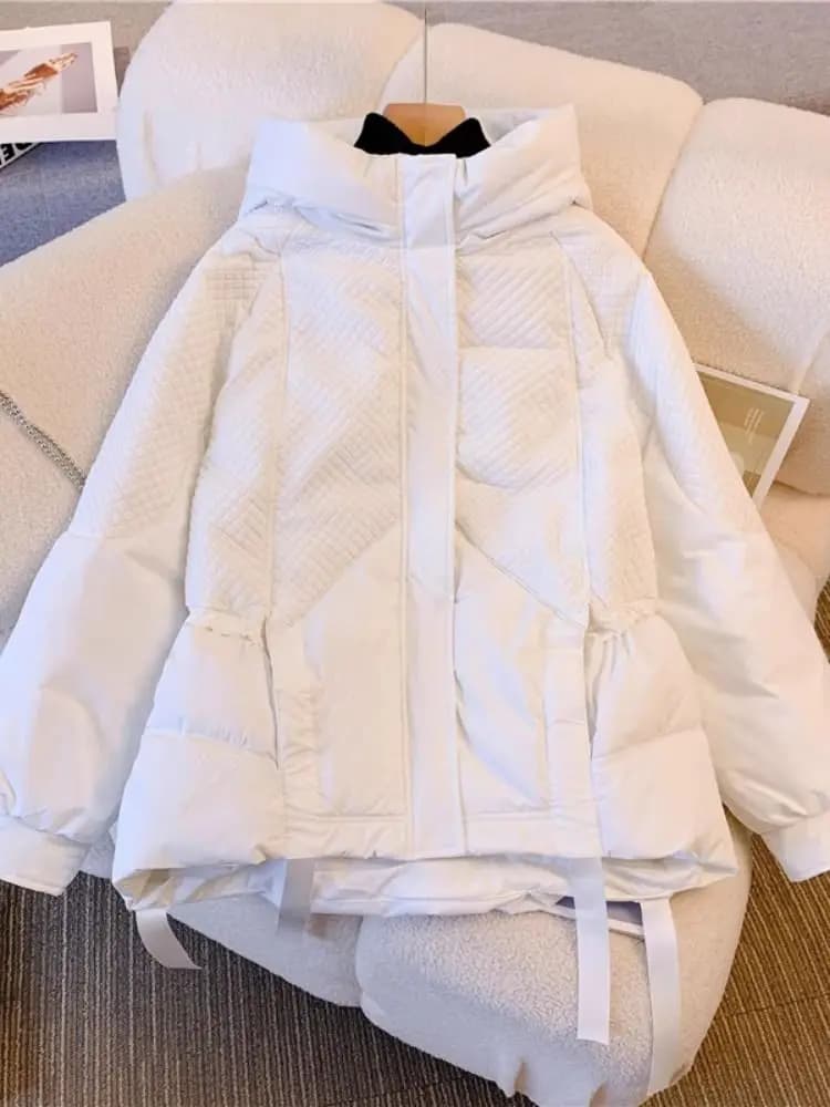 Manteau en duvet de coton pour femme, grand, épissé, solide, document adt, parkas à capuche, hiver, 