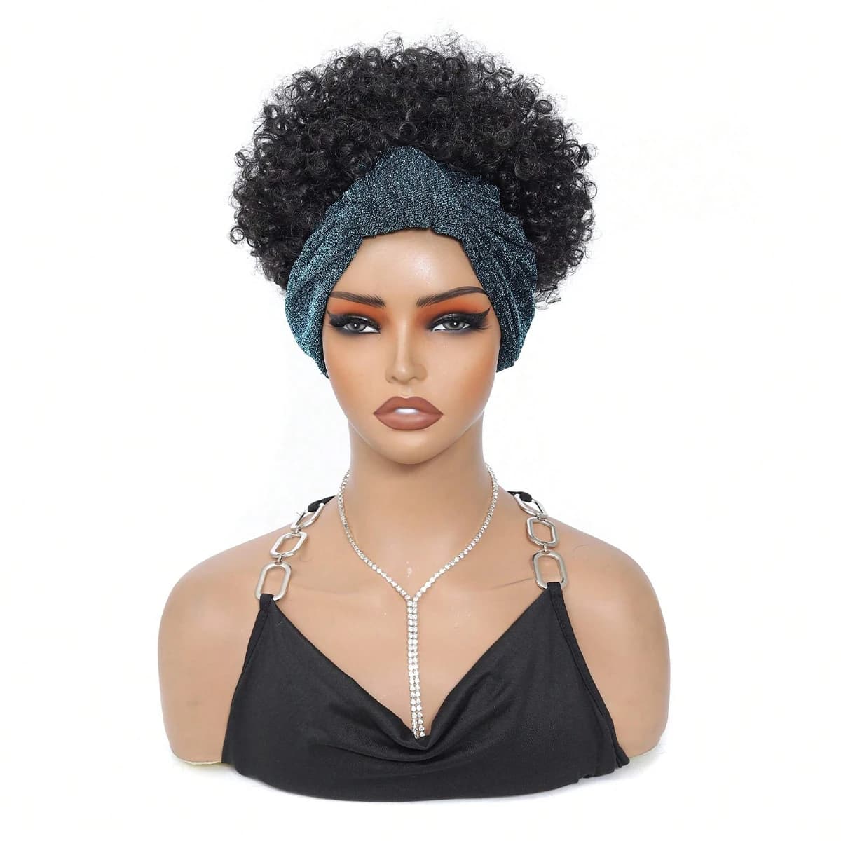 Perruques bandeau noires pour femmes, perruque afro bouclée synthétique courte avec bandeau intégré,