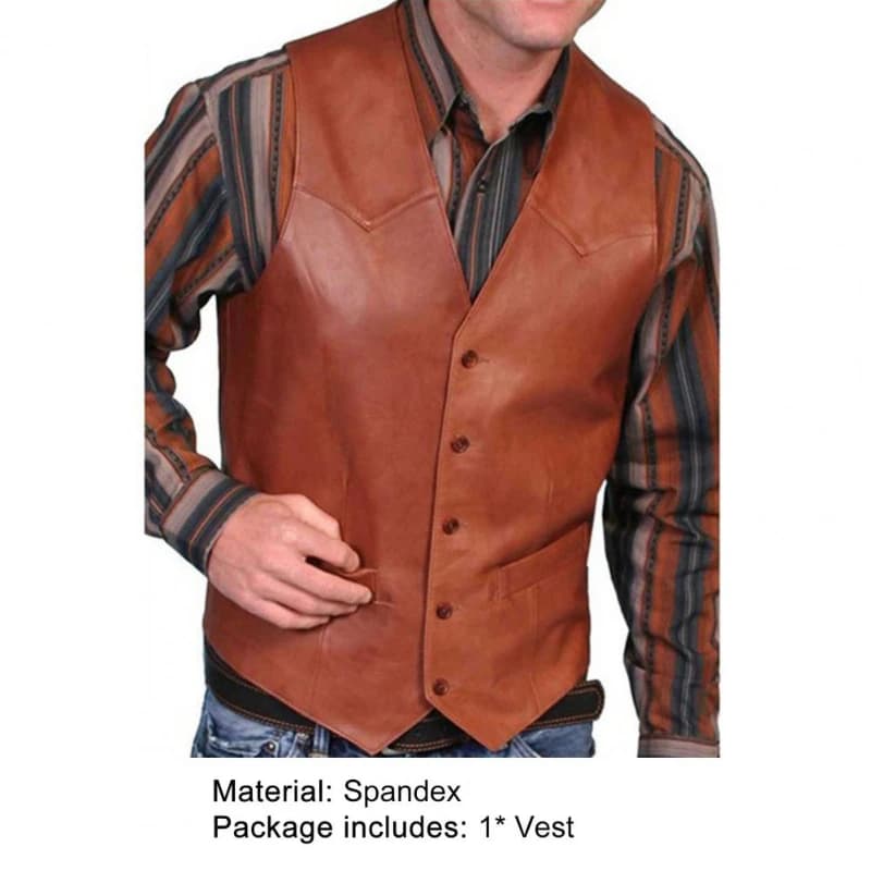 Gilet pour hommes d'affaires européens mode décontracté rétro couleur unie col en v bouton Western s