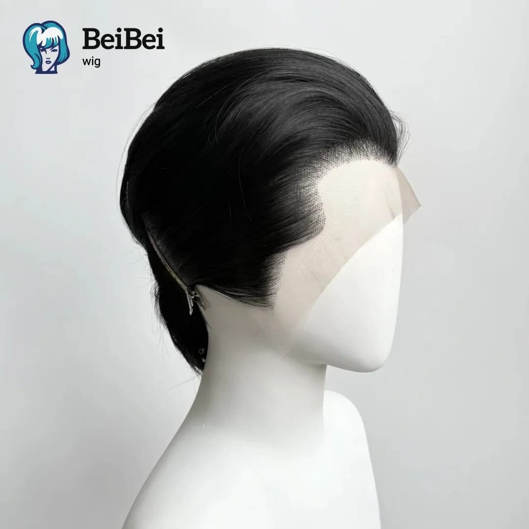 BeiBei – perruque Lace Front Wig synthétique courte noire, 8 pouces, 13x4, Blonde argentée, en Fiber