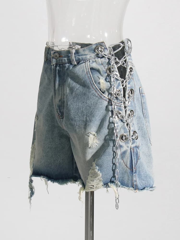 TWOTWurea-Short en denim YLE pour femme, culotte courte sexy, taille haute, patchwork, décontracté, 