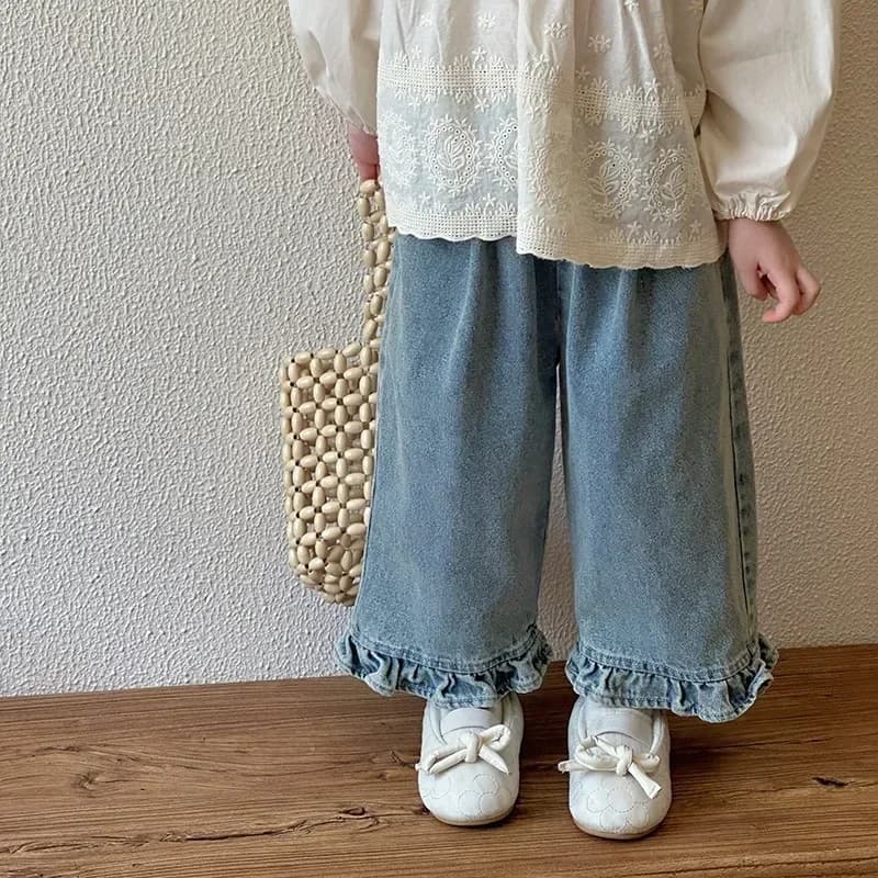 Jean à Jambes Larges en Dentelle pour Fille, Pantalon Décontracté, Doux et Adorable, à la Mode, Nouv