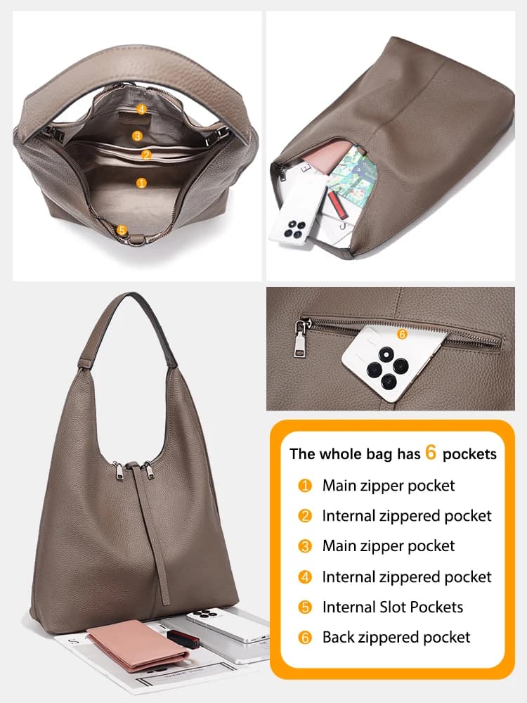 Zency – sac Hobo à bandoulière en cuir véritable pour femme, sac de Shopping de grande capacité en c
