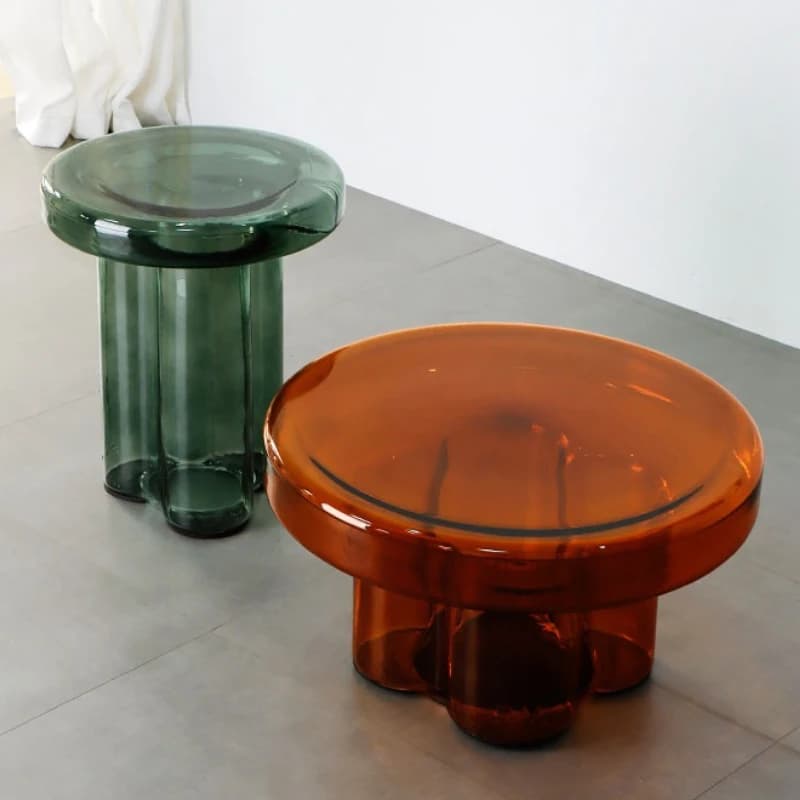 Tables basses artistiques en verre, tables d'appoint au design créatif pour le salon, table à thé d'