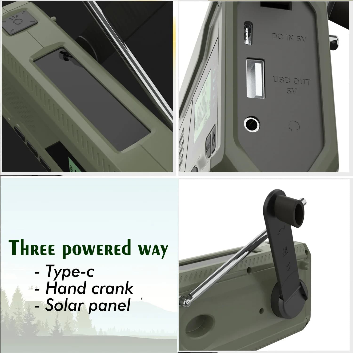 Récepteur radio solaire portable avec lampe de poche, radio d'urgence Bluetooth, haut-parleur de cam