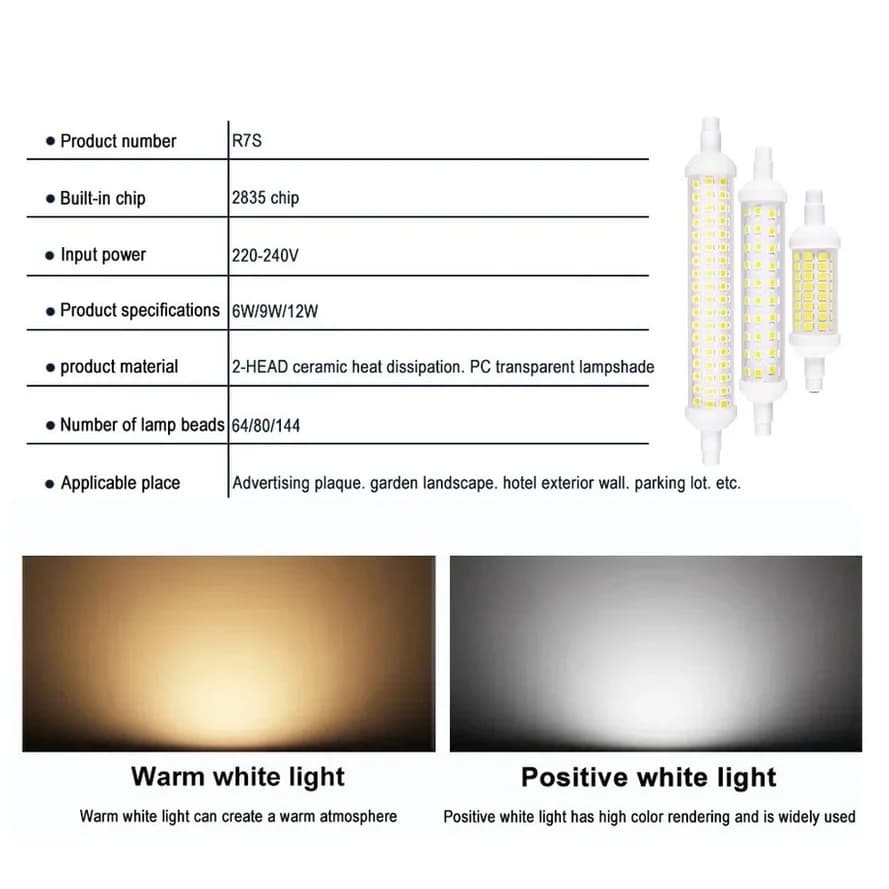 R7S LED 78mm 118mm 135mm r7s ampoule 6w 9w 12w SMD 2835 Lampada lampe à LED 220V maïs lumière rempla