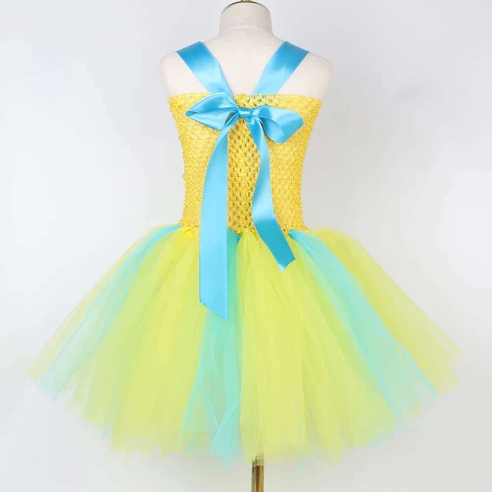 Costume de flétan pour tout-petits, petite sirène, robe tutu jaune de poisson tropical, robe de fête