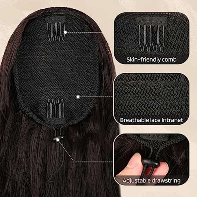 Extension de cheveux queue de cheval ondulée longue bouclée pour femmes postiche queue de cheval syn