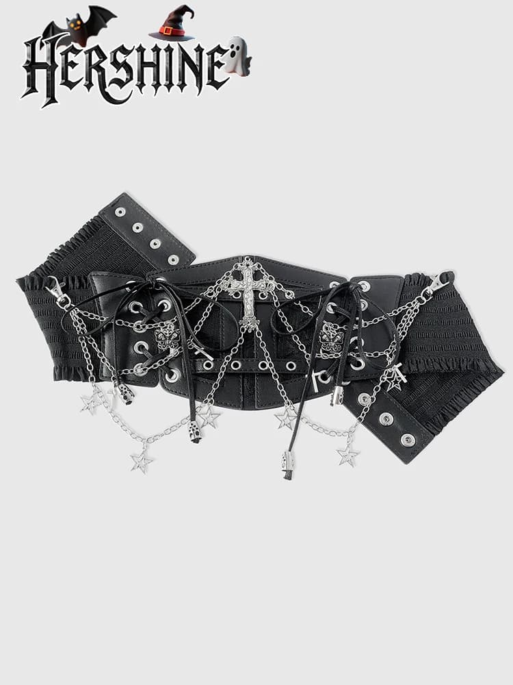HERSHINE 1 pièce femmes mode chaîne croix élastique large ceinture, Y2K gothique Punk Harajuku Rock 