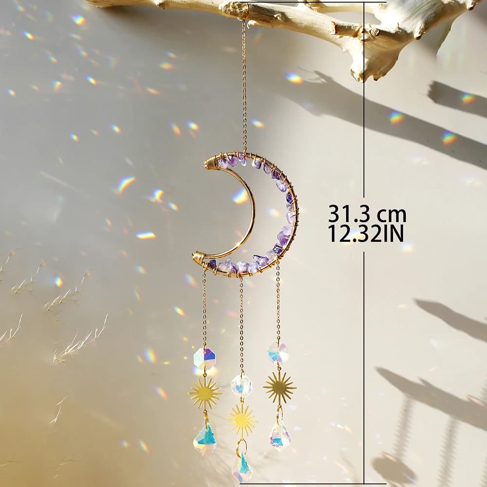 Améthyste Suncatcher lune cristal pierre précieuse Windchime Sun Catcher décor à la maison arc-en-ci