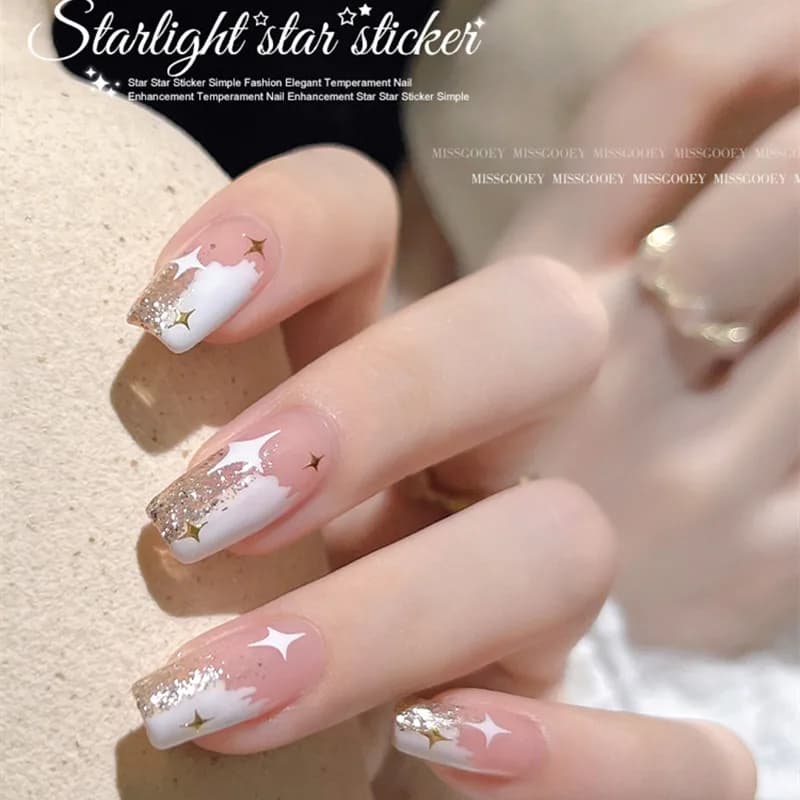 Autocollants 3D étoile or argent pour Nail Art, décalcomanies croissant de lune noir et blanc, autoc