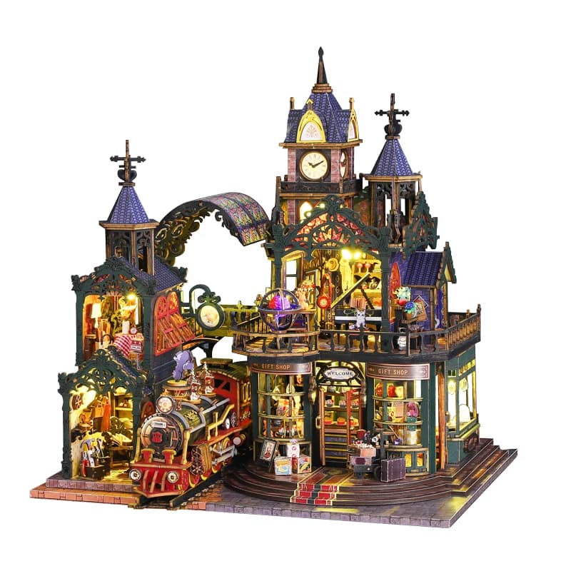 Grandes meubles de maison de poupée en bois, Kit d'éclairage, accessoires miniatures, jouets en bois