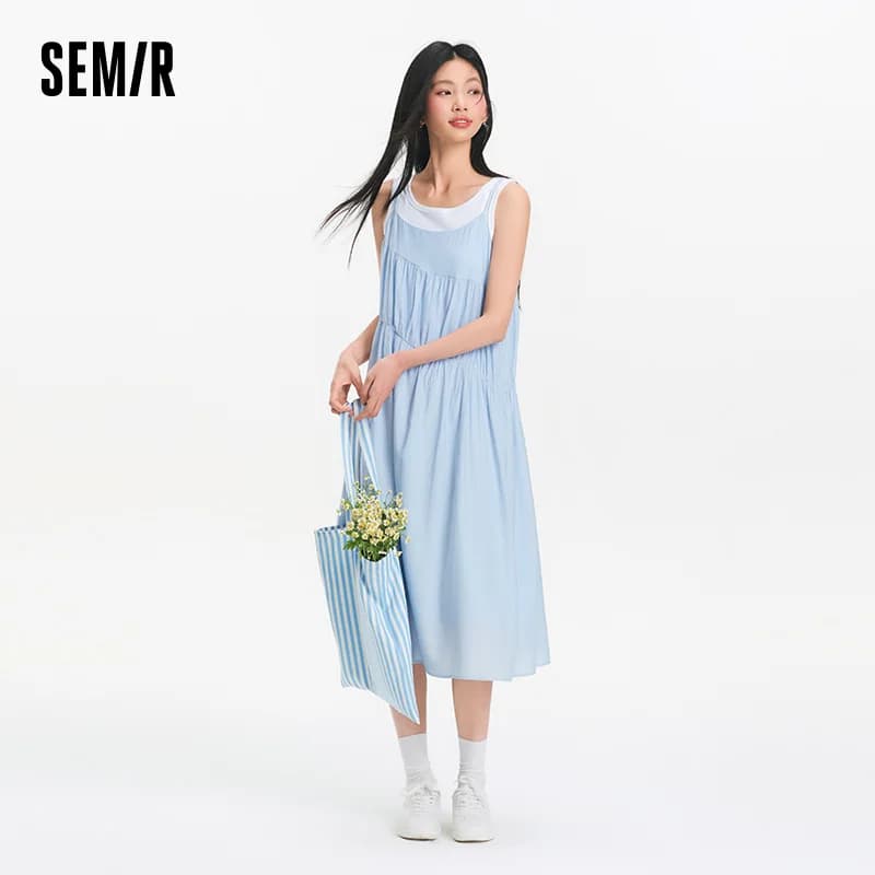 Ensemble Robe Débardeur Femme Semir 2025 – Collection Été Couleur Unie Texturée Ourlet Irrégulier Ef