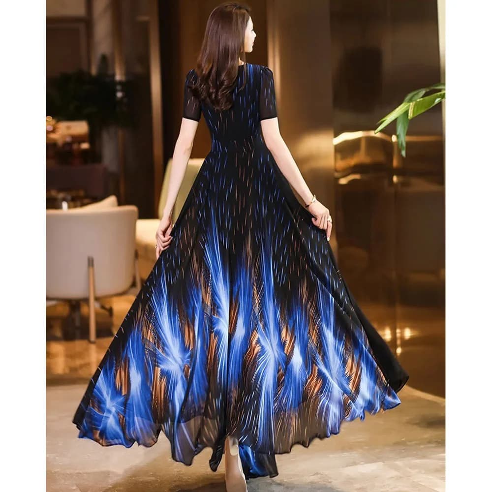 Robe longue en mousseline de soie pour femmes, col en V, mode haut de gamme, grande taille 5XL, slim