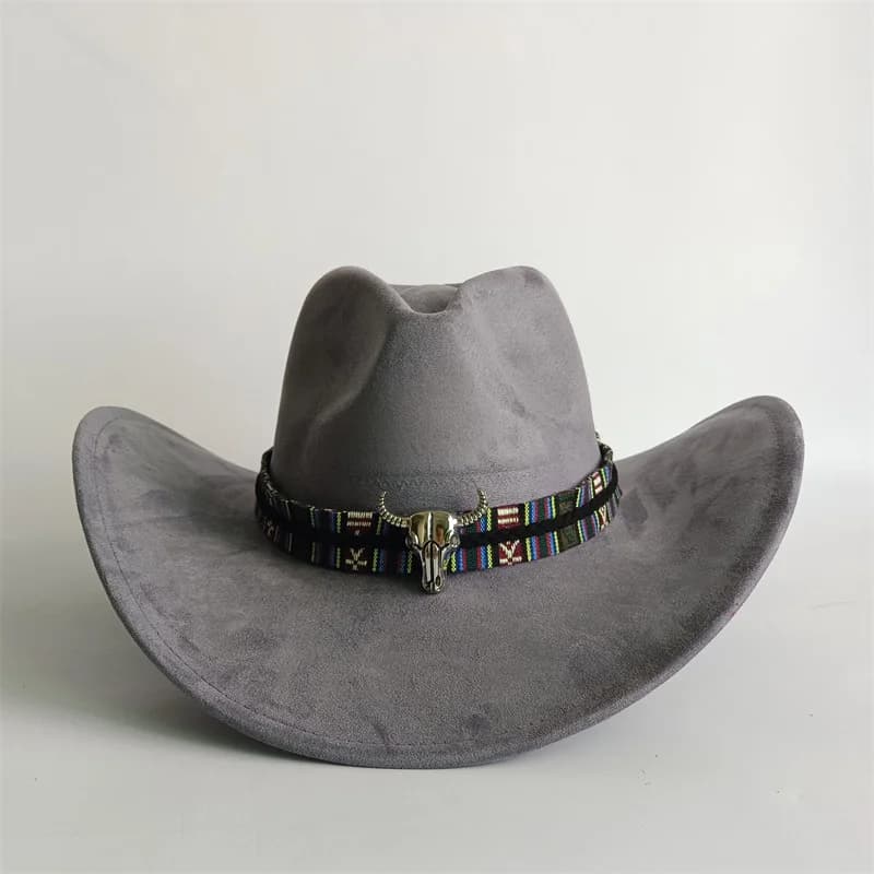 Chapeau de cowboy en daim vert armée, nouveau modèle grande taille, en daim, avec dessus en forme de