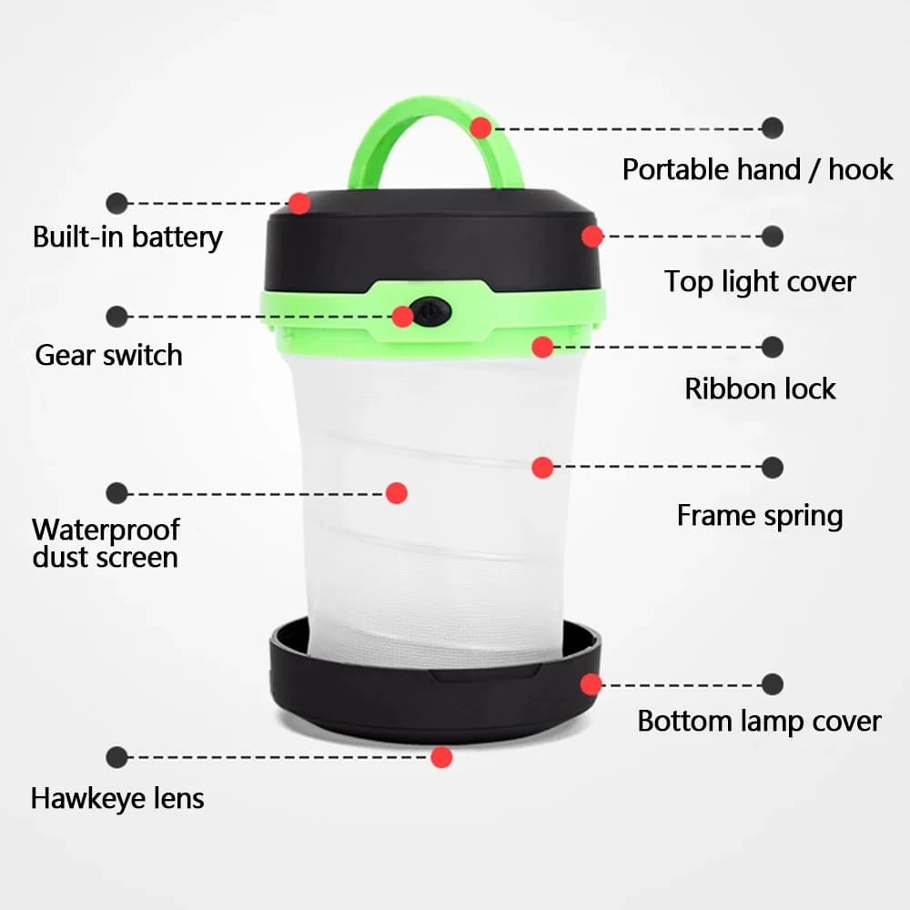 Lampe de camping LED pliable télescopique, lampe de tente portable, veilleuse, lumière de secours, l