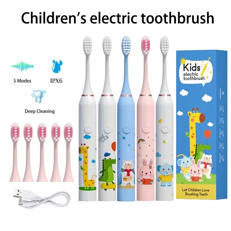Brosse à dents électrique sonique propre pour enfants, motif de dessin animé pour enfants, avec tête