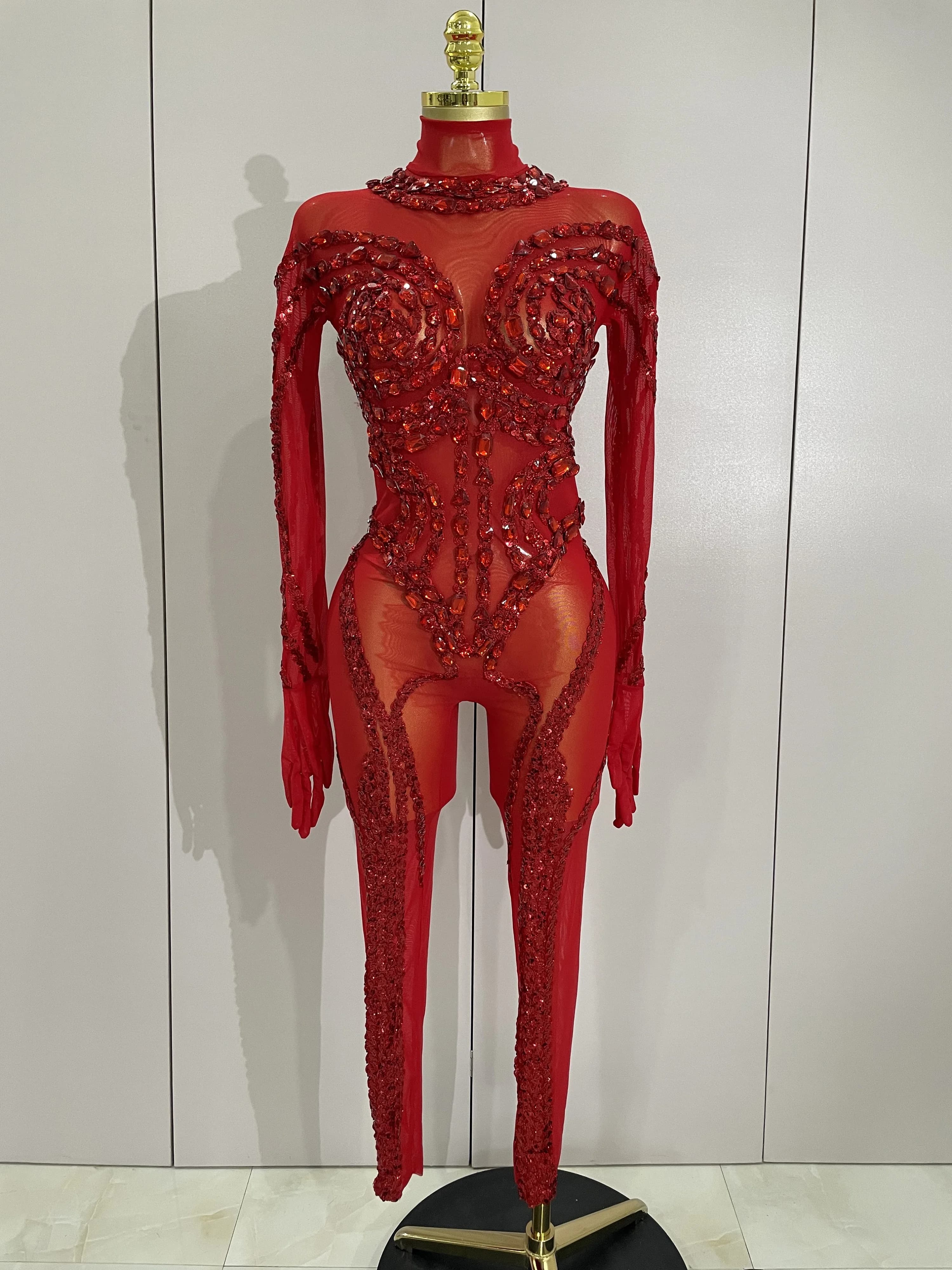 Combinaison de luxe transparente en maille transparente pour femmes, diamants scintillants et paille