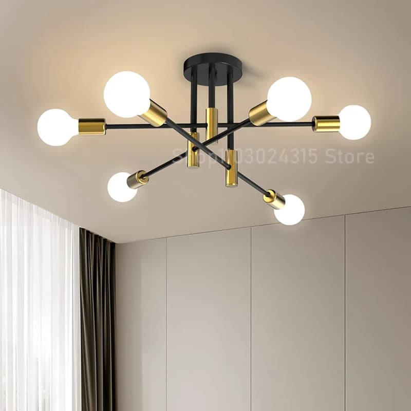 Lustre de plafond à branche Simple, style nordique moderne E27, noir et or, éclairage de plafond pou