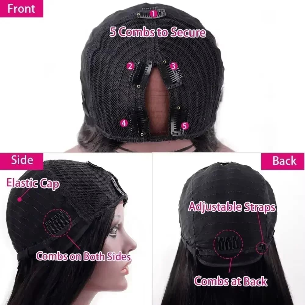 Perruque V-Part Cheveux Humains Ondulés pour Femmes, Densité 220, Prête à Porter, Couleur Naturelle,