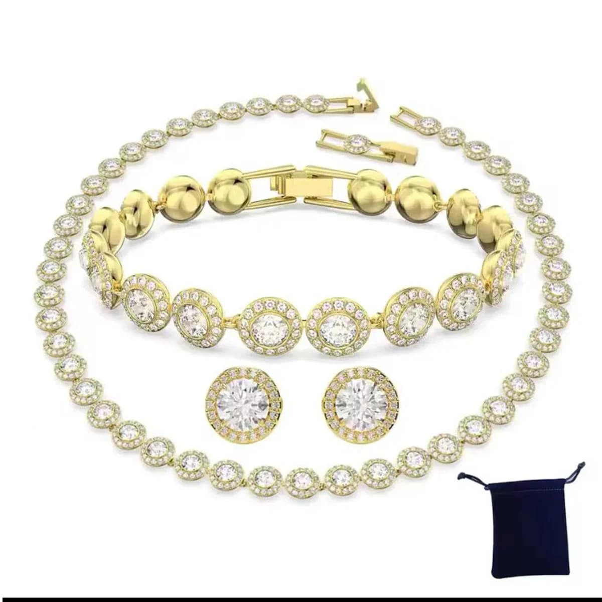 Ensemble de colliers ronds en cristal et diamant pour femmes, de haute qualité, classique, bonheur, 