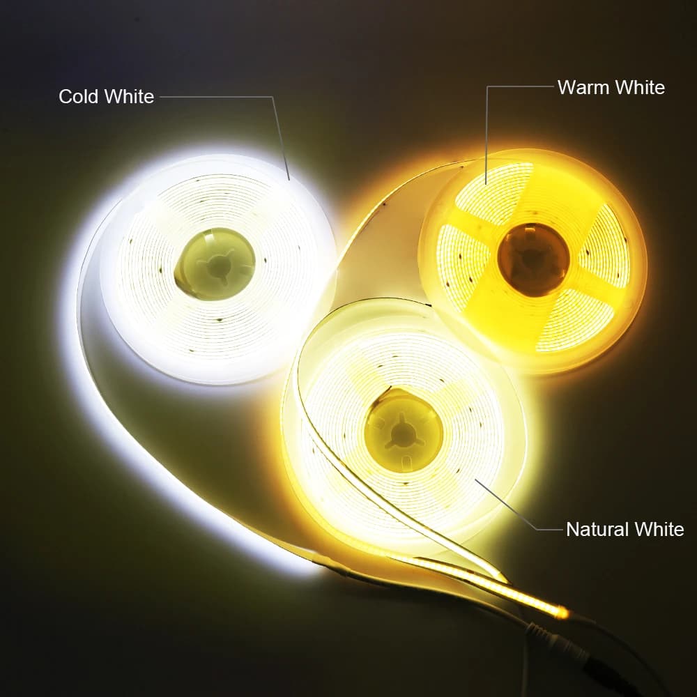 Bande lumineuse LED COB 5V 12V 24V, 320 480 384 528 LED, bande Flexible 5mm 3mm 8mm PCB blanc nature