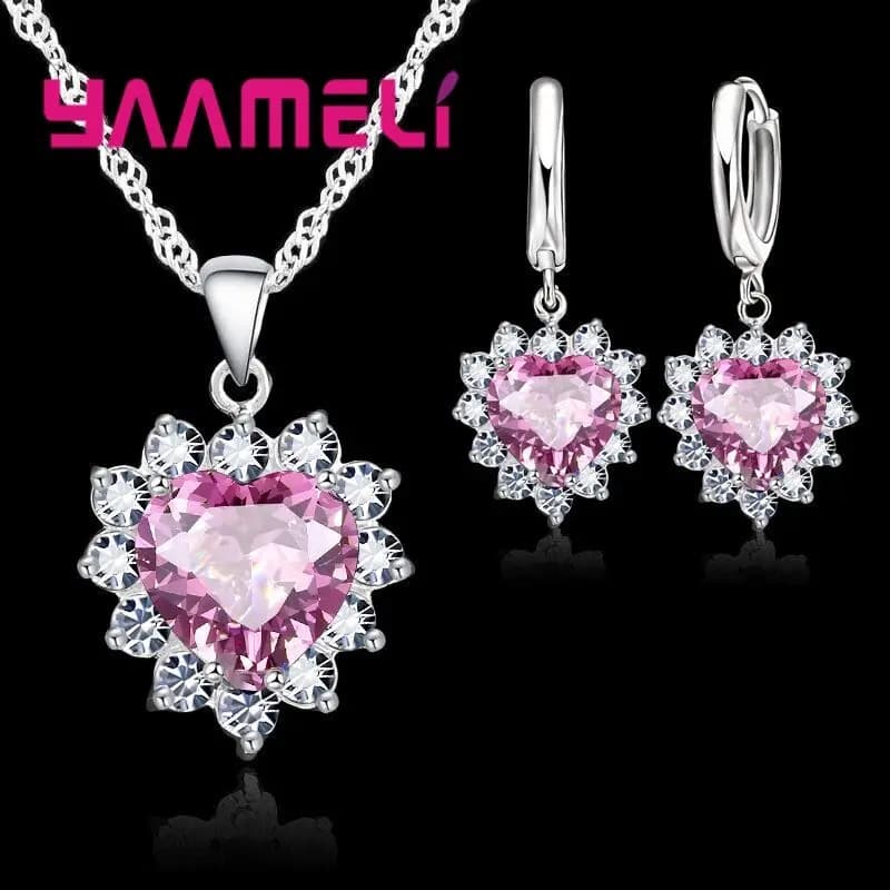 Ensemble de bijoux en argent regardé Chim925 pour femme, breloque en pierre CZ, collier et boucles d