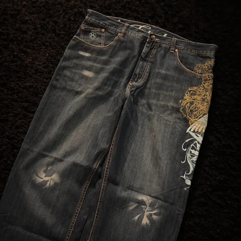 Jean Baggy brodé pour hommes, nouvelle mode américaine, motif surdimensionné, Y2K, gothique, Harajuk