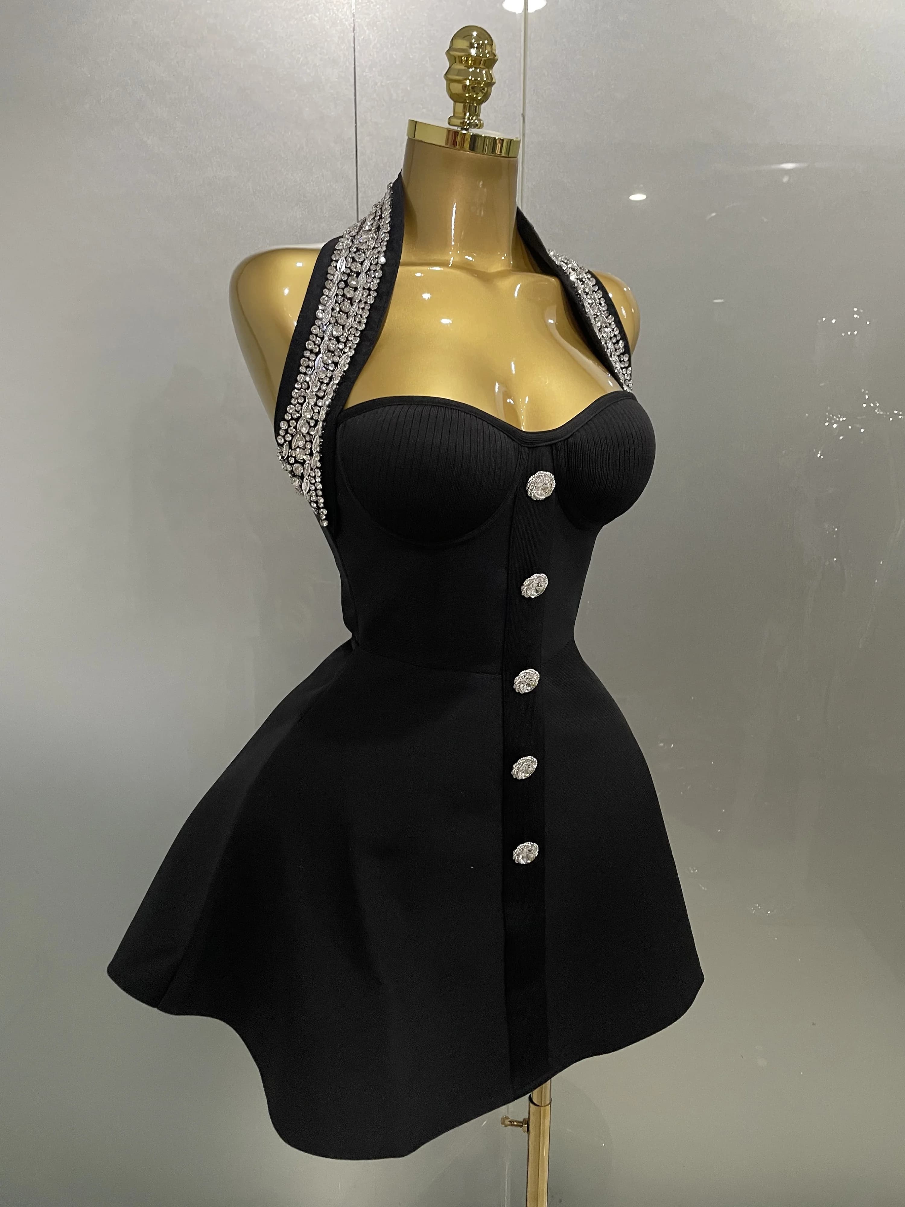 Kendning Crystal Drum Con Bandage Robe Longue Femme, Gants, Noir, Sexy Off the Initiated, Indépendan