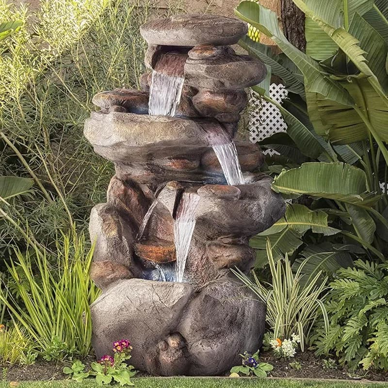 Fontaine au sol WIN316 de 40 po – Caractéristique d'eau de roche à 4 niveaux avec flux en cascade et