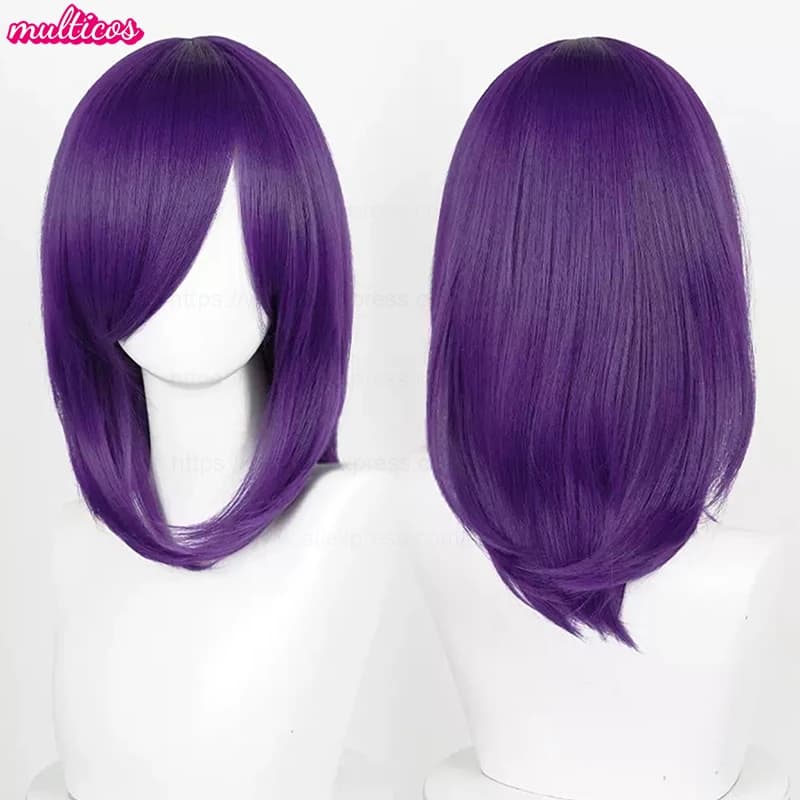 40 cm moyen basique Anime Cosplay perruque Bang Blond noir blanc rouge rose vert bleu marron or bleu