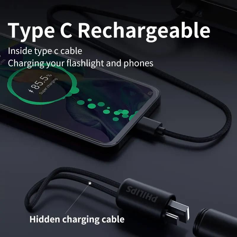 Philips Nouveau 7cm LED Rechargeable Mini Portable lampe de Poche 7 Modes D'éclairage Pour La Randon