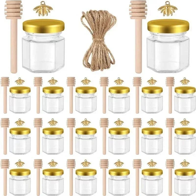 Mini pots de miel en verre hexagonaux de 1.5Oz, pots scellés avec pendentifs d'abeille, Jûtes, pots 