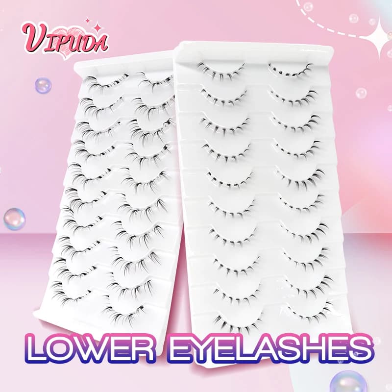 10 paires de cils inférieurs Manga, bande transparente, vaporeux, petite flamme sous les yeux, maqui