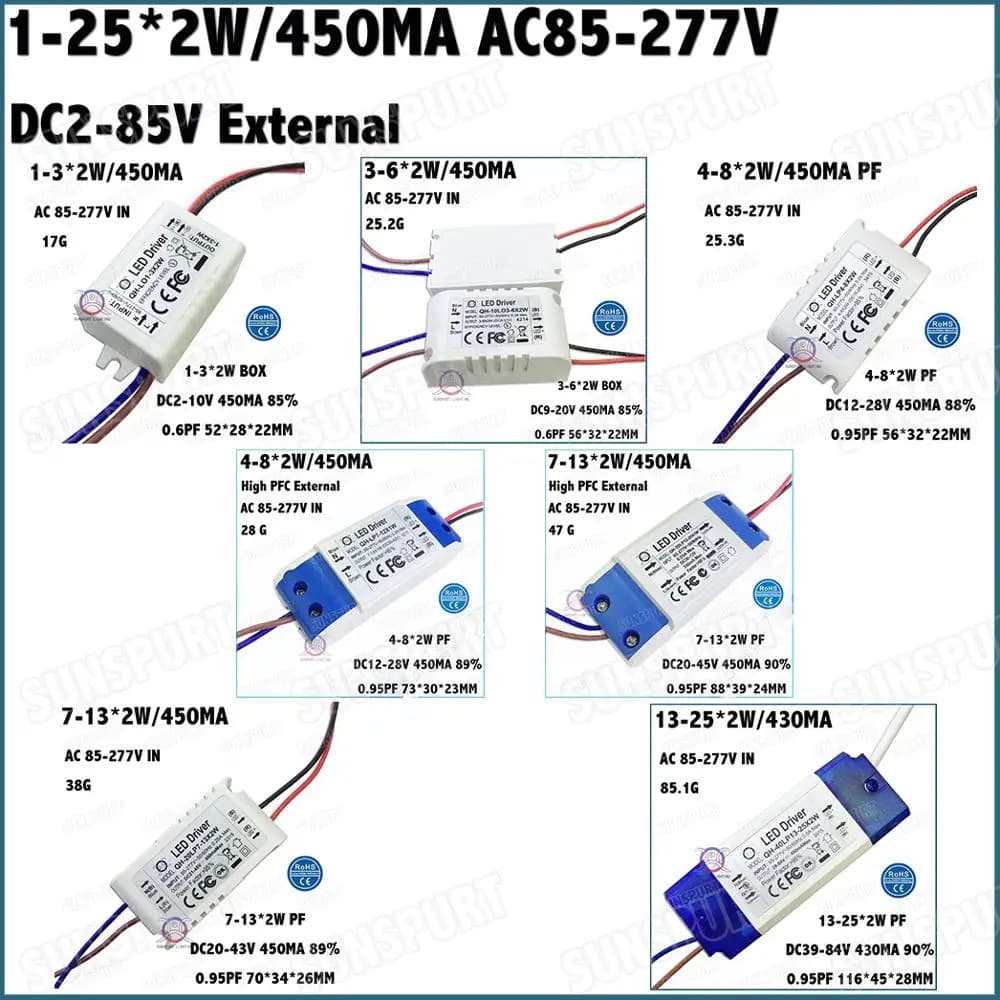 Puce d'adaptateur à courant constant IP67, pilote LED haute puissance, intérieur externe, 300MA, 450