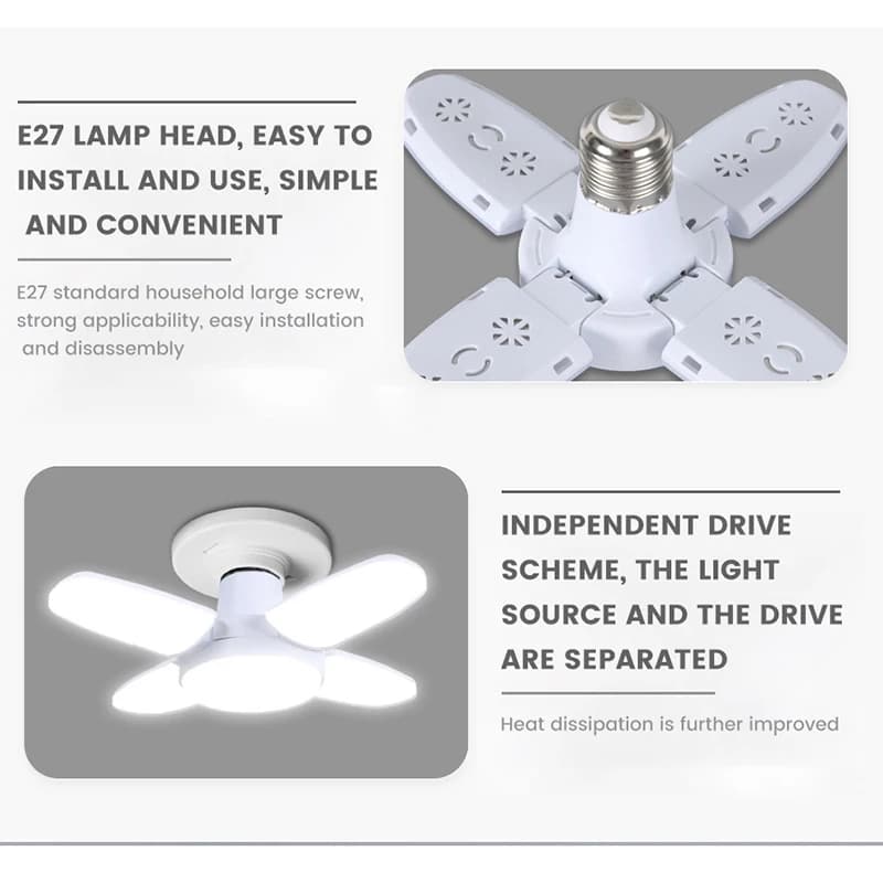 Ampoule LED pliable en forme d'éventail E27, AC 85-265V/220V, pour maison, salon, entrepôt, Garage, 