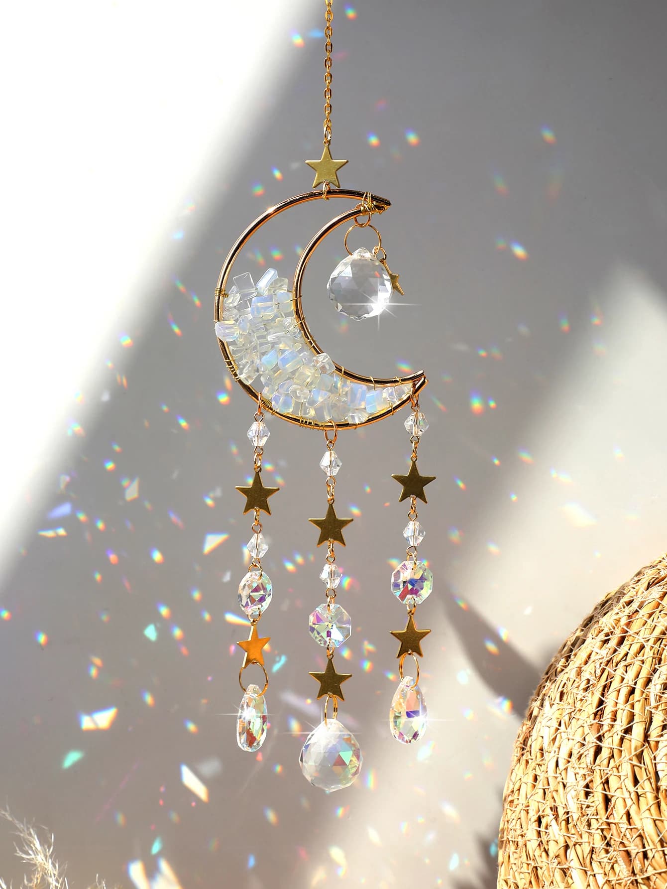 Attrape-rêves en cristal, attrape-soleil pour fenêtre intérieure, boule de prisme, lune, arc-en-ciel