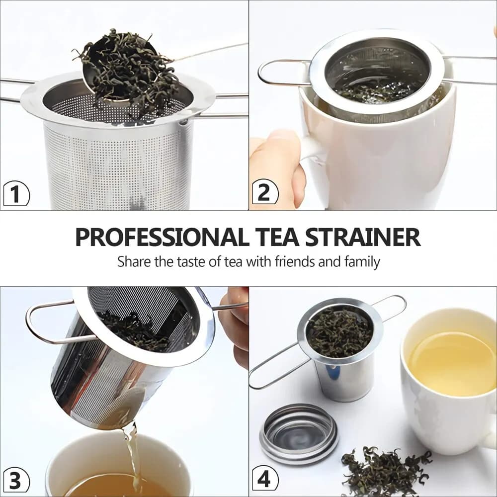 Infuseur à thé en maille d'acier inoxydable avec couvercle, passoire de tasse réutilisable, filtre à
