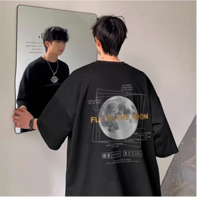 T-shirt à motif de lune, Style coréen, sensation paresseuse, 30kg à 120kg, haut basique quotidien, c