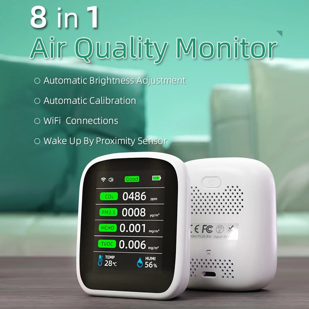 Tuya WIFI 8 en 1 moniteur de qualité de l'air CO2 HCHO TVOC PM1.0 PM2.5 PM10 testeur température hum