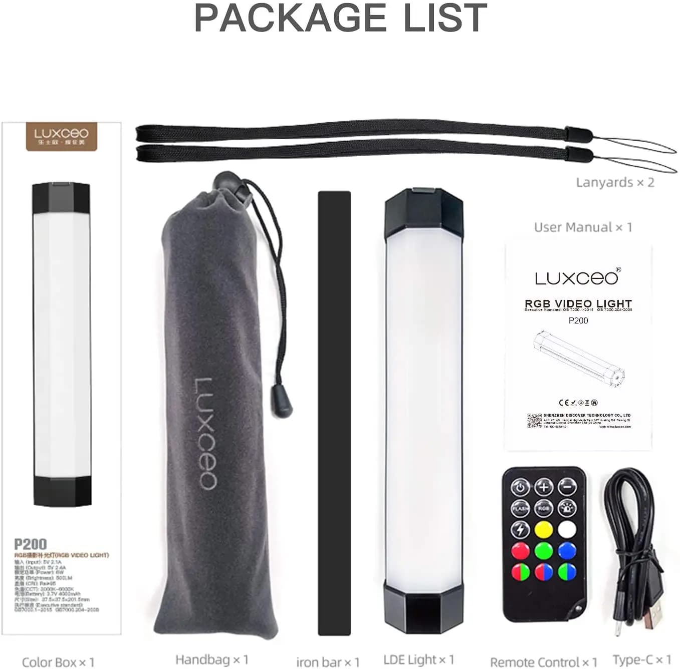 LUXCEO P200 IP67 Tube rvb étanche à la pluie batterie intégrée et aimant avec contrôle par applicati