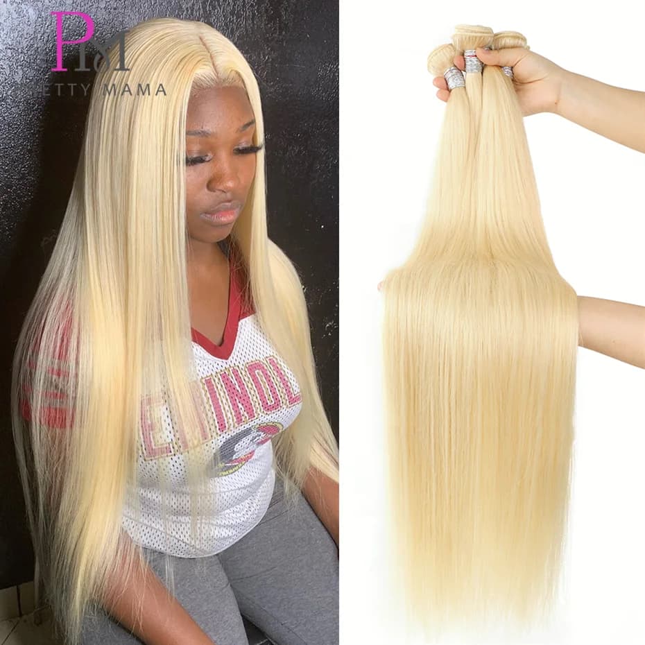 Tissage en Lot Brésilien Naturel Remy Lisse Blond 613, Extensions de Cheveux Humains, 30 34 36 38 40