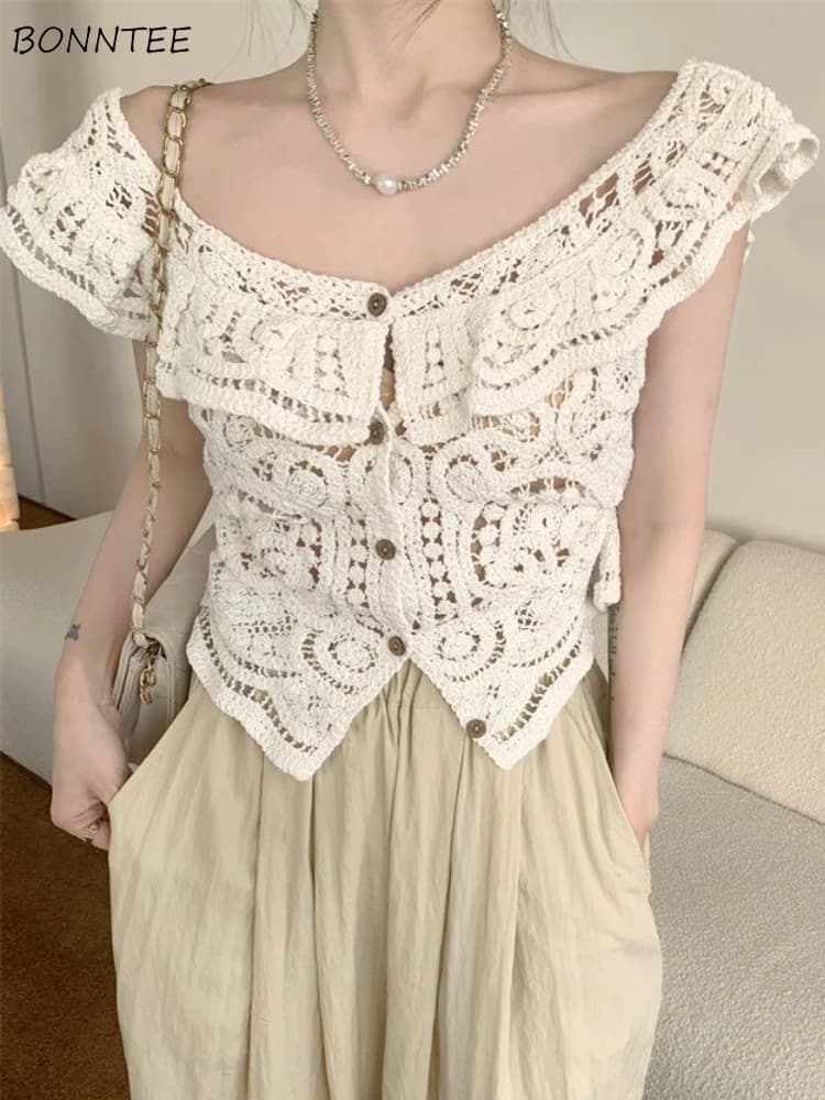 Cardigans femmes élégant évider loisirs Streetwear Design solide tendre attrayant romantique ample à