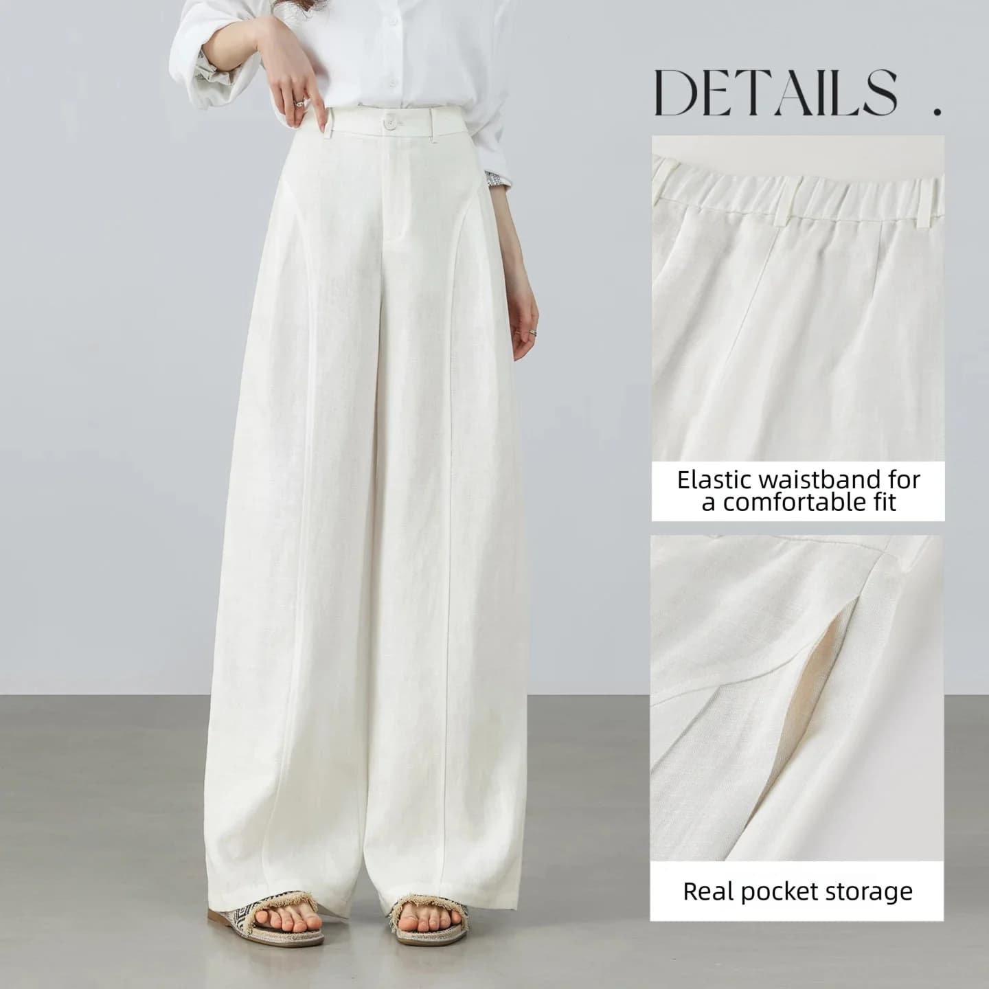 Pantalon blanc pour femme SENTUBILA, mélange lin et lyocell, coupe large, tendance printemps 2026, t